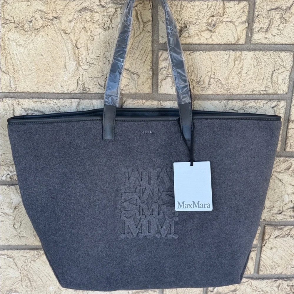 Max Mara MaxMara Designer Charcoal Felt Large Bag Tote Travel New Patella MM NWT